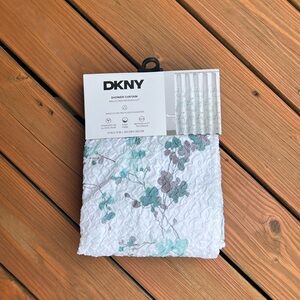 DKNY Wallflower Microsculpt Fabric Shower Curtain Aqua Green Gray Floral New